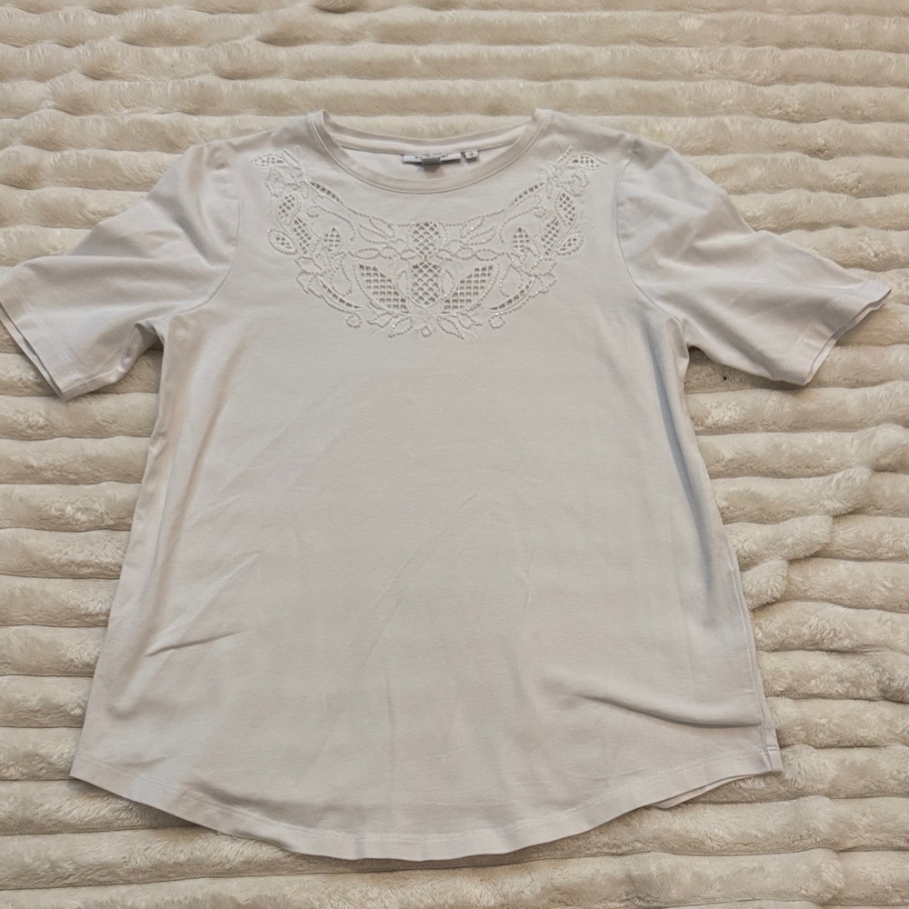Chico's White Short-Sleeve Top with Crochet Yoke - Picture 1 of 4